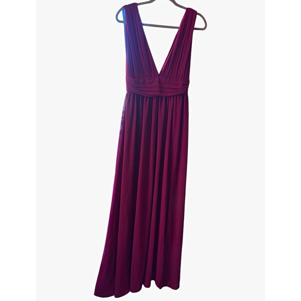 Lulus Burgundy Chiffon Maxi Dress Formal V-Neck Pleated Side Slit Sz S